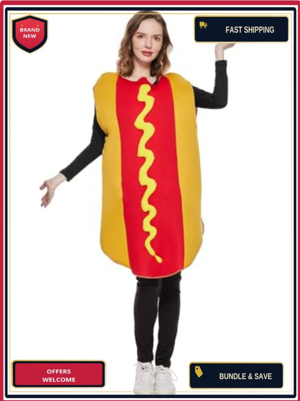 Unisex Adult Hot Dog Costume Pullover Sleeveless Cosplay Party Jumpsuit